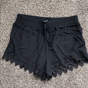 Black linen lace shorts